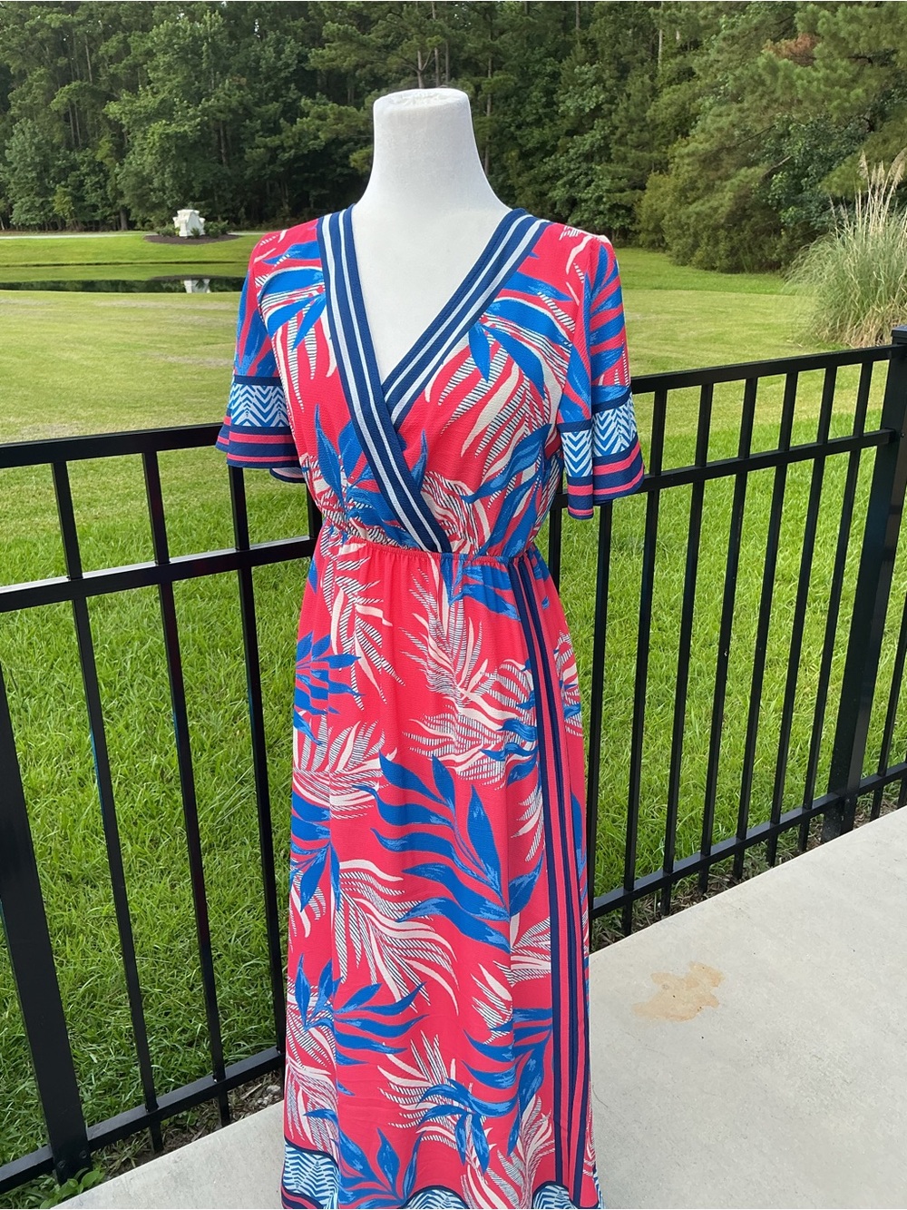 Flying Tomato Pink & Blue Tropical  Maxi Dress